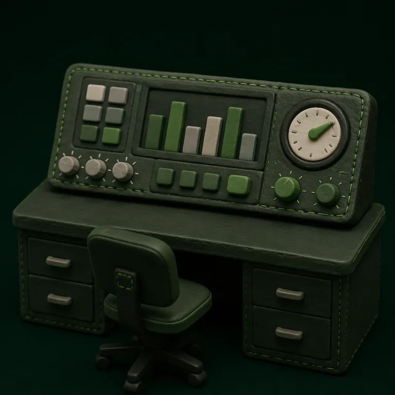 Clay diorama of a control panel with dials and charts